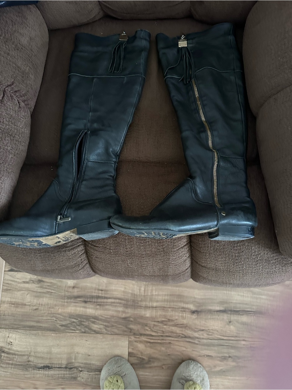 Black Knee-High Leather Riding Boots with Side Zipper buttery soft